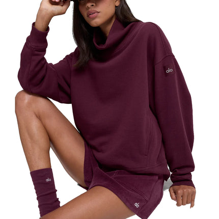 alo Women's Hazy Mock Neck Pullover Burgundy