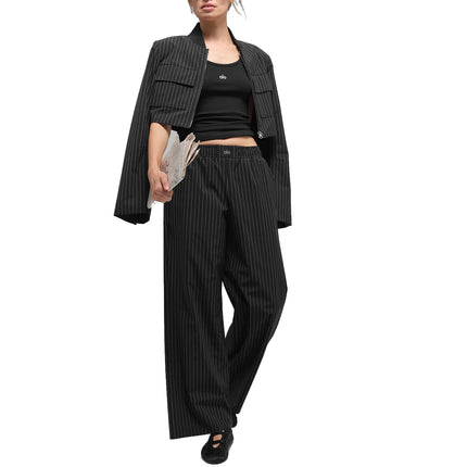 alo Women's Pinstripe Daylight Boxer Pant (Regular) Black/Titanium