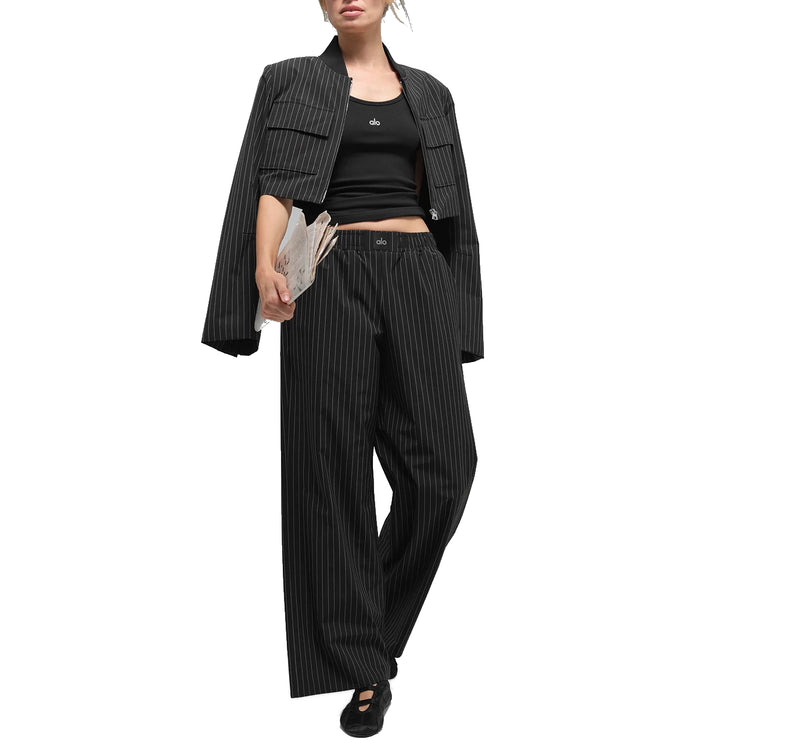 alo Women's Pinstripe Daylight Boxer Pant (Regular) Black/Titanium