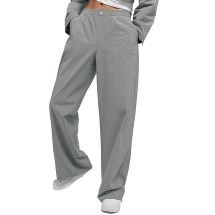 alo Women's Pinstripe Daylight Boxer Pant (Long) Lunar Grey/White