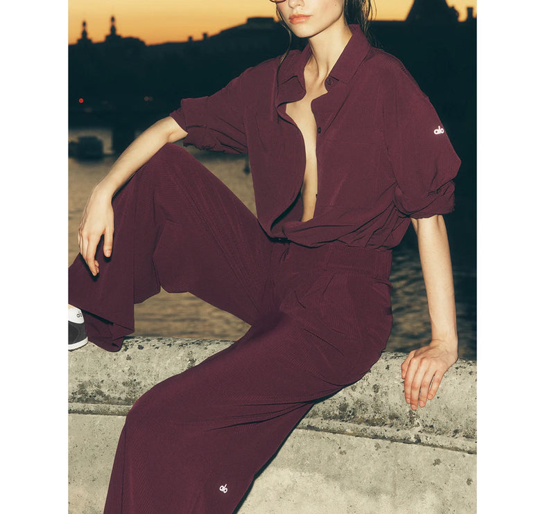 alo Women's High-Waist Dreamscape Trouser (Regular) Burgundy