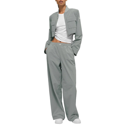 alo Women's Pinstripe Daylight Boxer Pant (Long) Lunar Grey/White