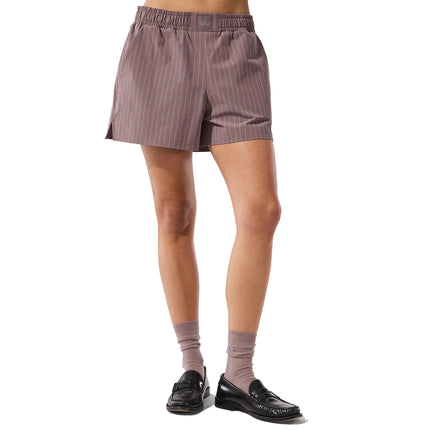 alo Women's Pinstripe Daylight Boxer Short Mushroom/Ivory