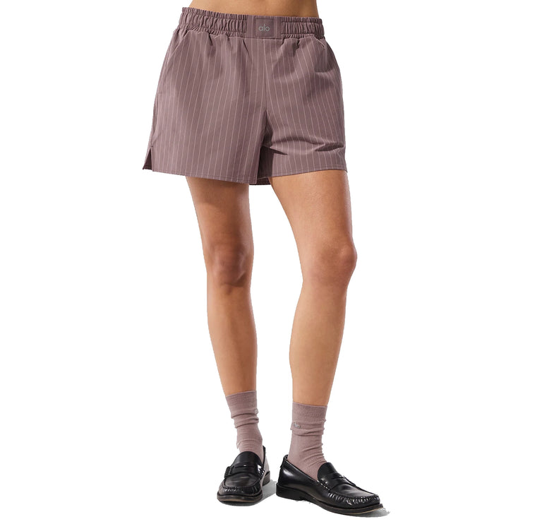 alo Women's Pinstripe Daylight Boxer Short Mushroom/Ivory