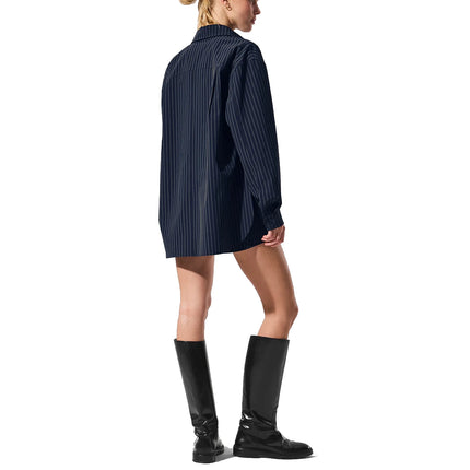 alo Women's Pinstripe Daylight Button Down Long Sleeve Navy/Ivory