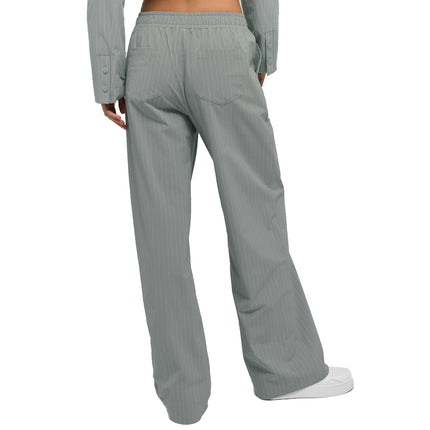 alo Women's Pinstripe Daylight Boxer Pant (Long) Lunar Grey/White