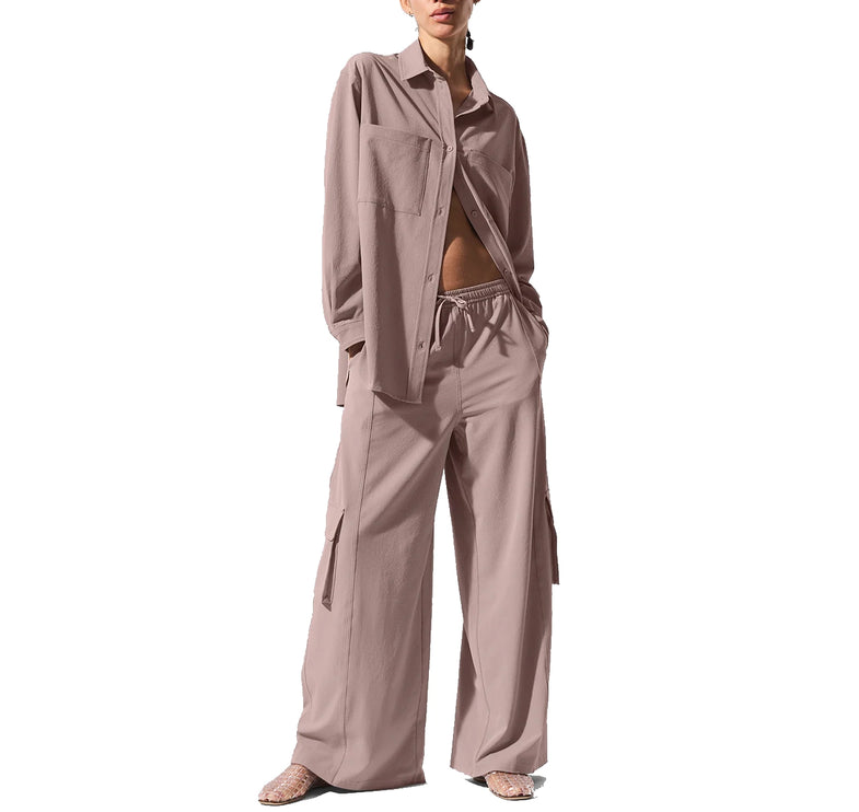alo Women's Dreamscape Button Down Long Sleeve Taupe