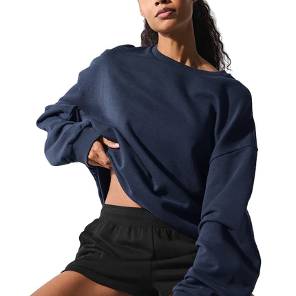 alo Women's Chill Crew Neck Pullover Navy