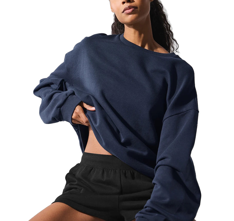 alo Women's Chill Crew Neck Pullover Navy