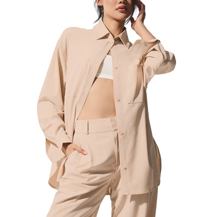 alo Women's Dreamscape Button Down Long Sleeve Macadamia