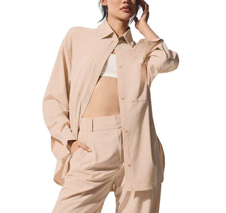 alo Women's Dreamscape Button Down Long Sleeve Macadamia