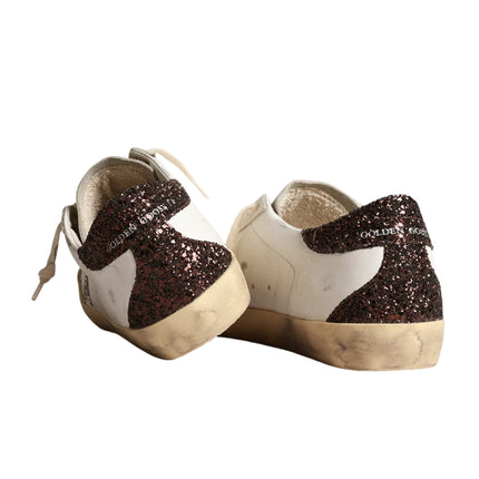 Golden Goose Women's Super Star Sneakers with Silver Star and Brown Glitter - Hemen Kargoda