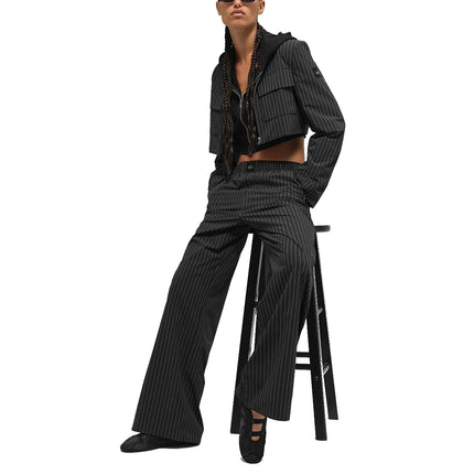 alo Women's Pinstripe Daylight Boxer Pant (Long) Black/Titanium