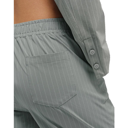 alo Women's Pinstripe Daylight Boxer Pant (Long) Lunar Grey/White