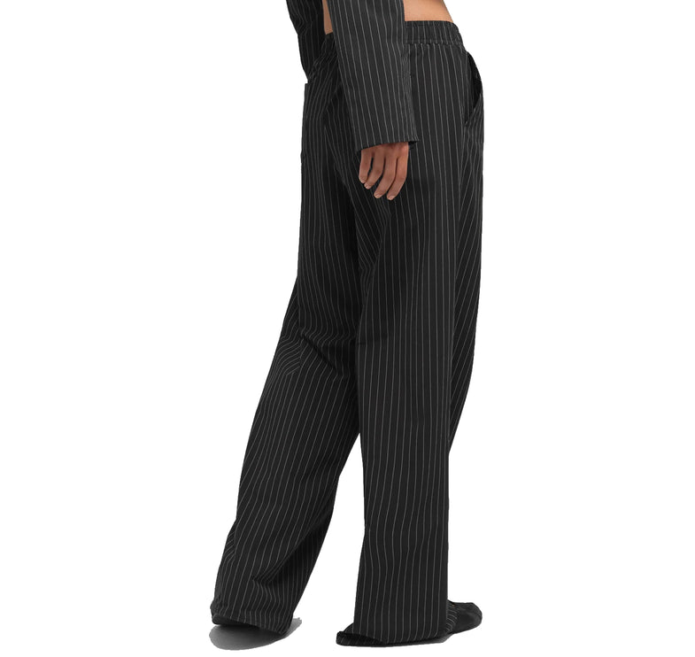alo Women's Pinstripe Daylight Boxer Pant (Long) Black/Titanium