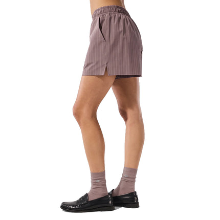 alo Women's Pinstripe Daylight Boxer Short Mushroom/Ivory