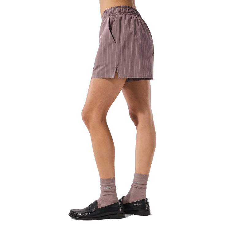 alo Women's Pinstripe Daylight Boxer Short Mushroom/Ivory
