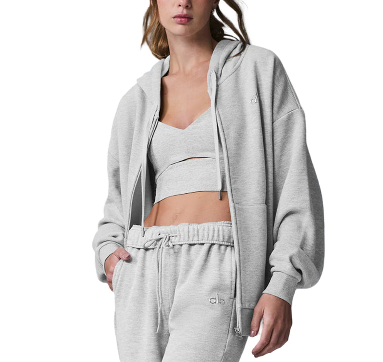 alo Women's Accolade Full Zip Hoodie Athletic Heather Grey