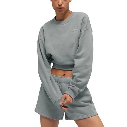 alo Women's Cropped Accolade Crewneck Lunar Grey