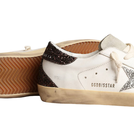 Golden Goose Women's Super Star Sneakers with Silver Star and Brown Glitter - Hemen Kargoda