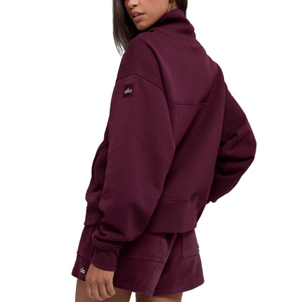 alo Women's Hazy Mock Neck Pullover Burgundy