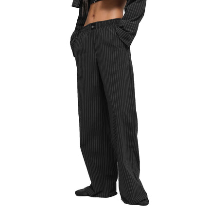 alo Women's Pinstripe Daylight Boxer Pant (Long) Black/Titanium