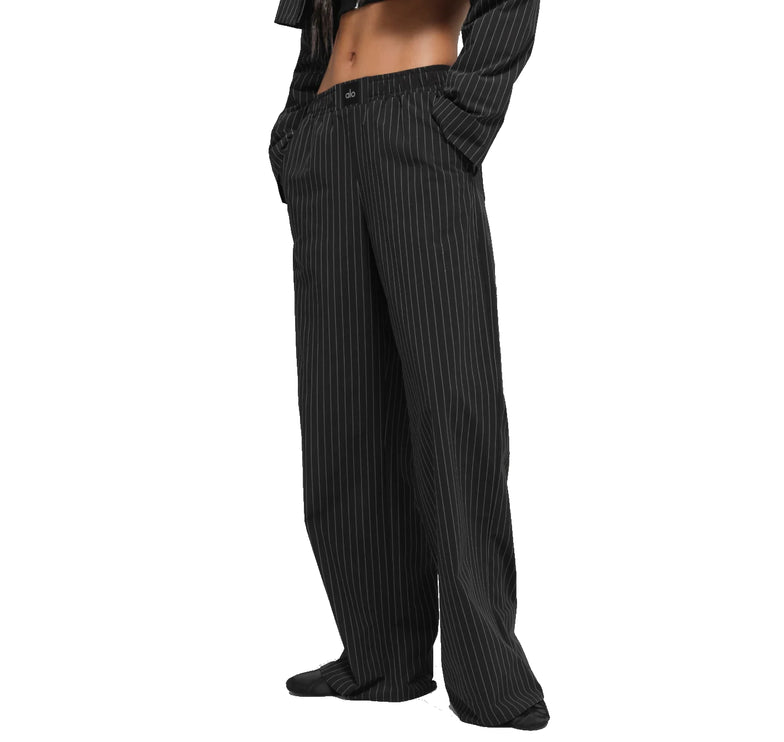 alo Women's Pinstripe Daylight Boxer Pant (Long) Black/Titanium