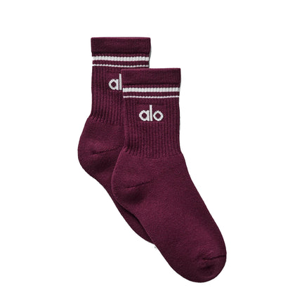 alo Unisex Half-Crew Throwback Sock Burgundy/White