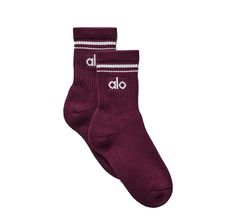 alo Unisex Half-Crew Throwback Sock Burgundy/White