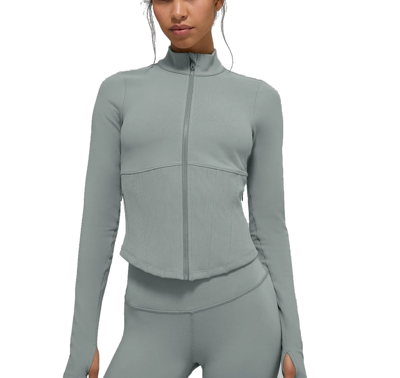 alo Women's Airbrush Corset Full Zip Jacket Lunar Grey