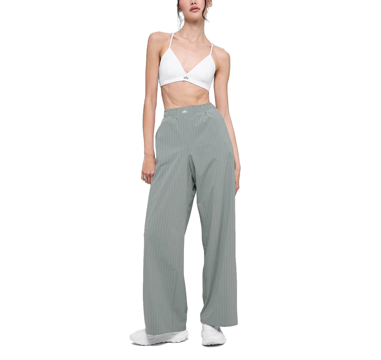 alo Women's Pinstripe Daylight Boxer Pant (Regular) Lunar Grey/White