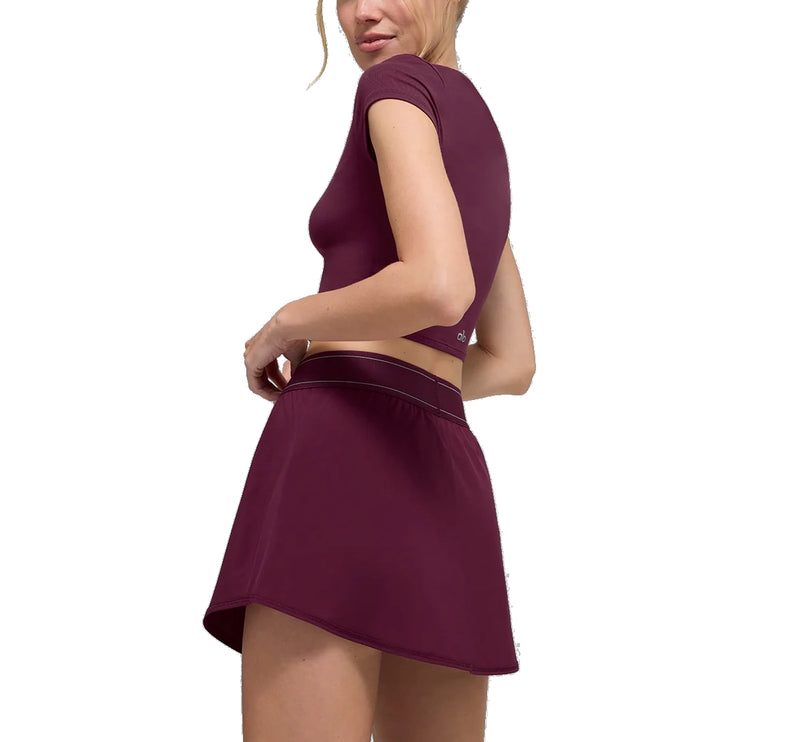 alo Women's Alosoft Crop Finesse Short Sleeve Burgundy