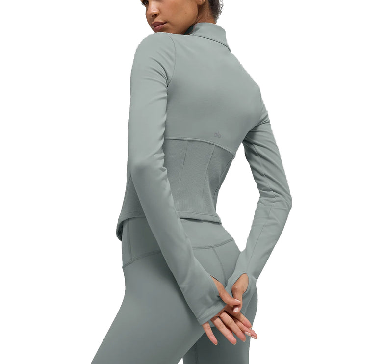 alo Women's Airbrush Corset Full Zip Jacket Lunar Grey