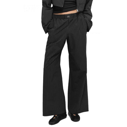 alo Women's Pinstripe Daylight Boxer Pant (Regular) Black/Titanium