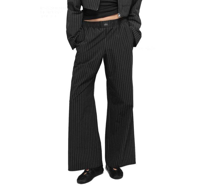 alo Women's Pinstripe Daylight Boxer Pant (Regular) Black/Titanium