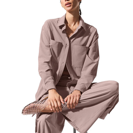 alo Women's Dreamscape Button Down Long Sleeve Taupe