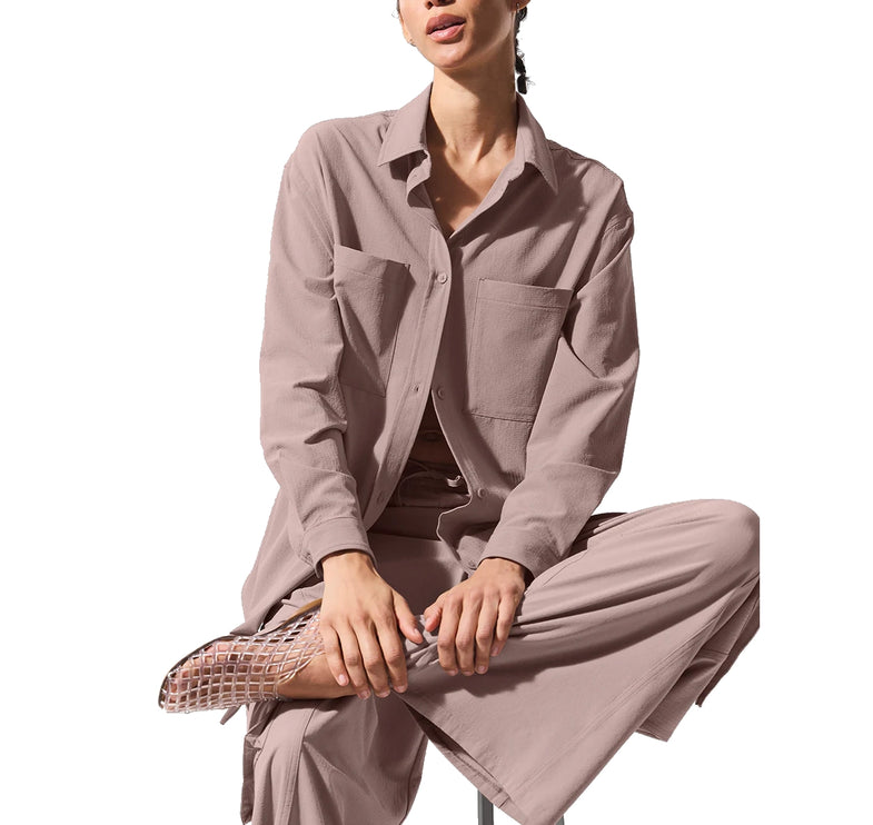alo Women's Dreamscape Button Down Long Sleeve Taupe