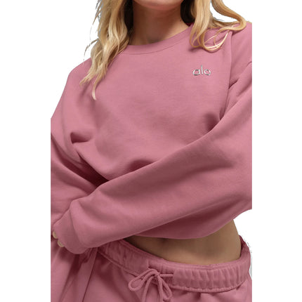 alo Women's Cropped Accolade Crewneck Pink Wild Rose