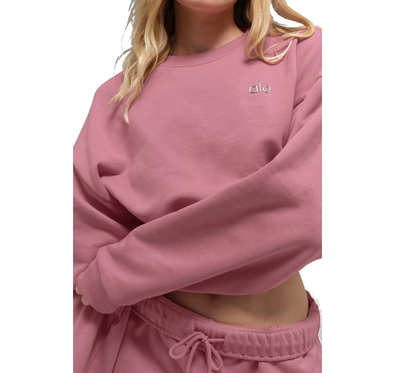 alo Women's Cropped Accolade Crewneck Pink Wild Rose