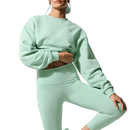 alo Women's Cropped Accolade Crewneck Spearmint