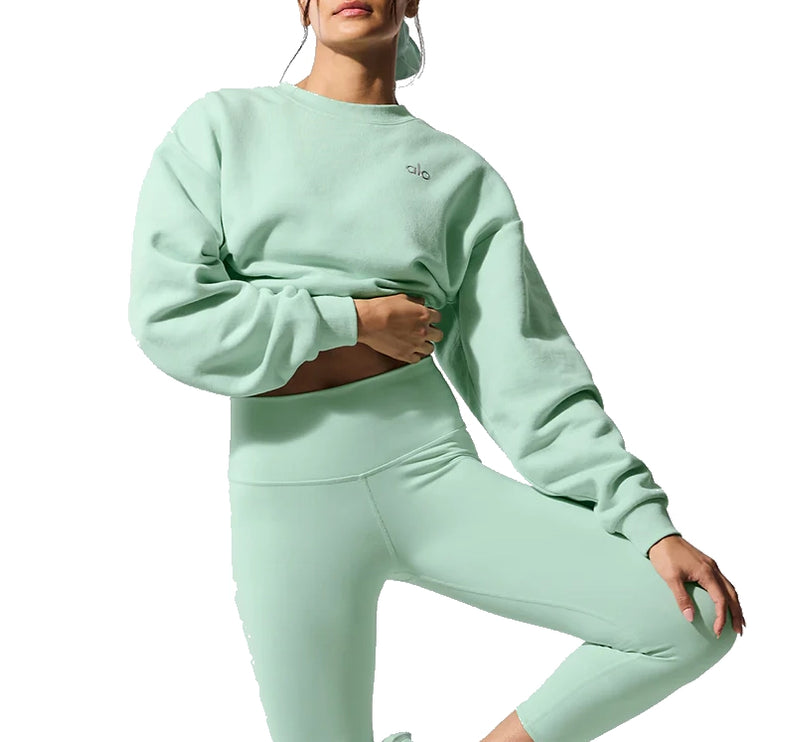 alo Women's Cropped Accolade Crewneck Spearmint