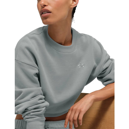 alo Women's Cropped Accolade Crewneck Lunar Grey