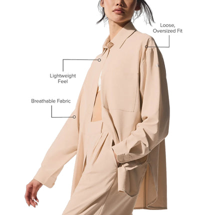 alo Women's Dreamscape Button Down Long Sleeve Macadamia