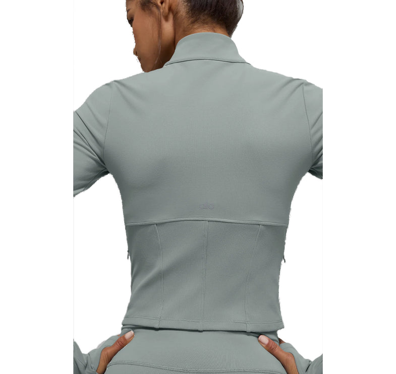 alo Women's Airbrush Corset Full Zip Jacket Lunar Grey