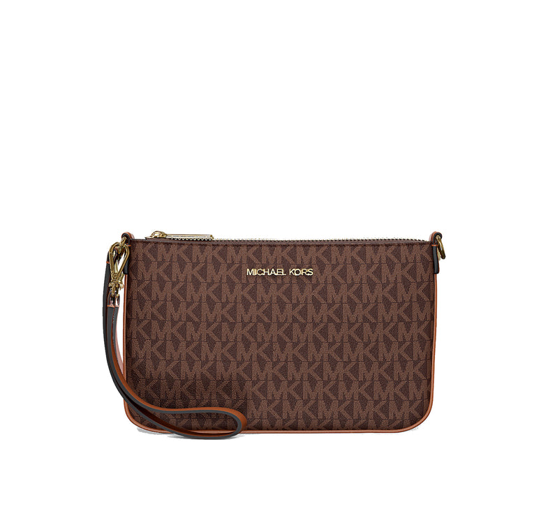 Michael Kors Women's Jet Set Small Signature Logo Convertible Wristlet Brown -Hemen Kargoda