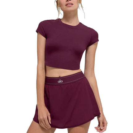 alo Women's Alosoft Crop Finesse Short Sleeve Burgundy