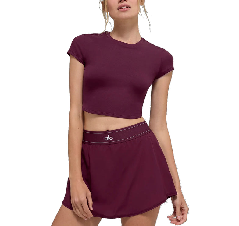alo Women's Alosoft Crop Finesse Short Sleeve Burgundy
