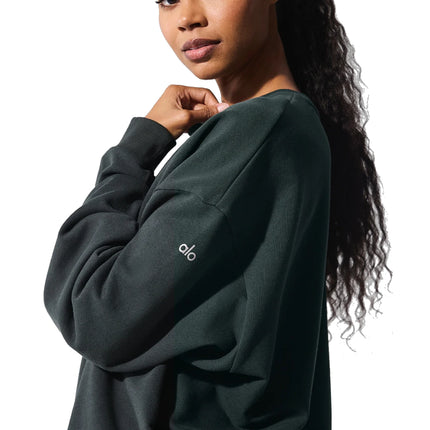 alo Women's Chill Crew Neck Pullover Charcoal Green