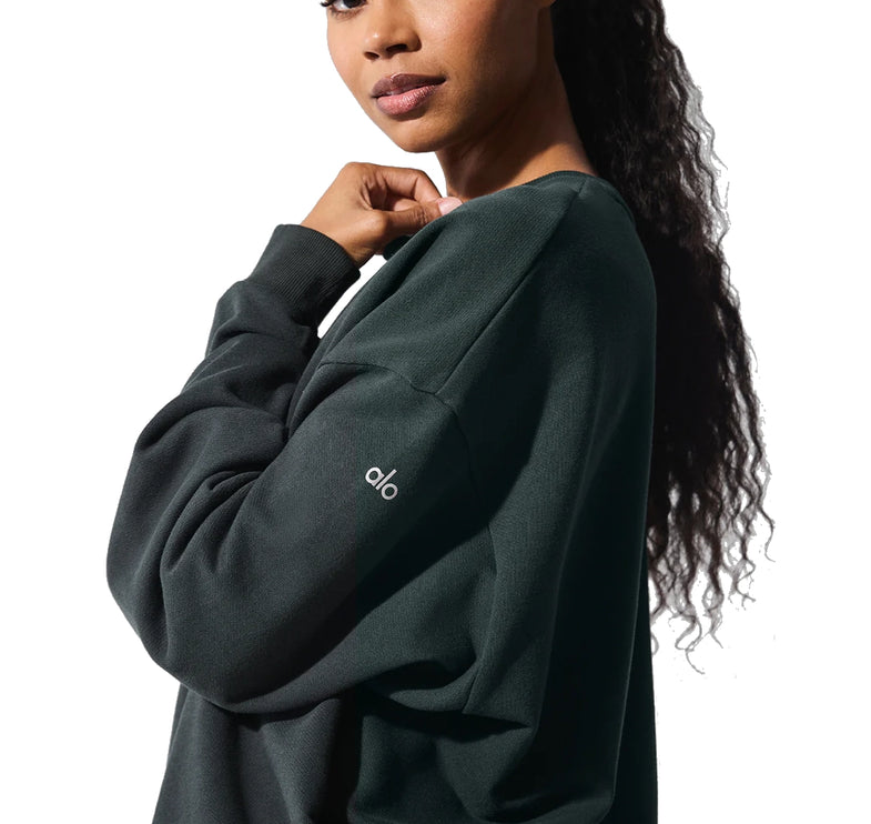 alo Women's Chill Crew Neck Pullover Charcoal Green