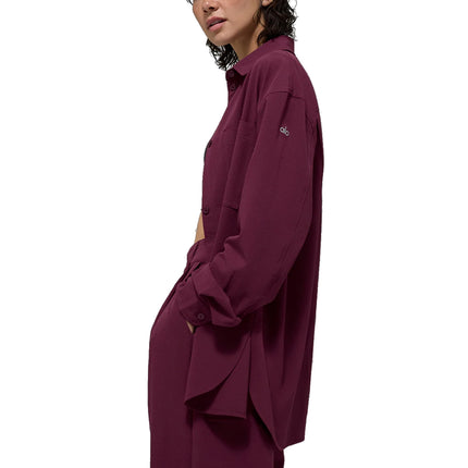 alo Women's Dreamscape Button Down Long Sleeve Burgundy - Hemen Kargoda